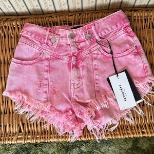 Retrofete Pink Distressed Denim Shorts